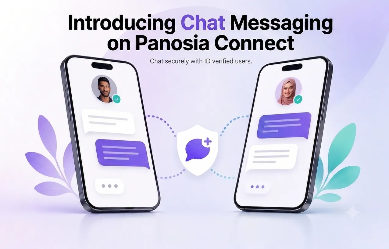 The Panosia Connect in-app Secure Chat, showing a conversation without sharing a phone number or email