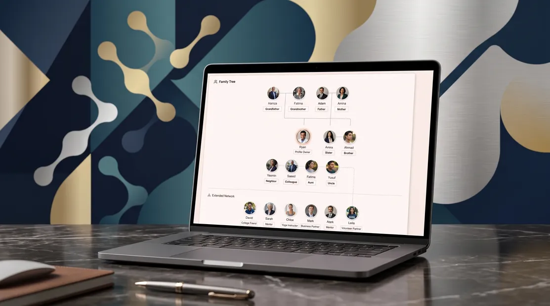 A candidate's Family Tree and Social Connections displayed on their Panosia Connect profile