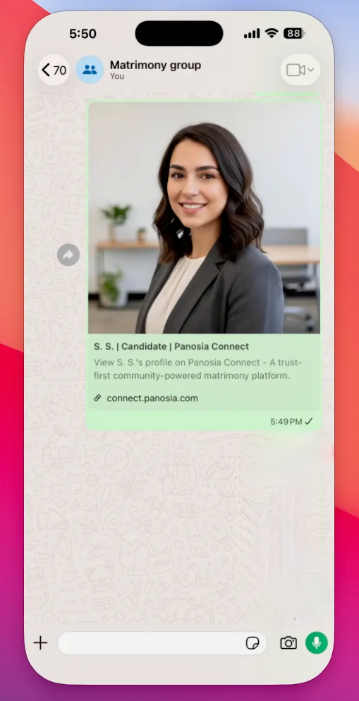A Panosia Connect profile shown with the photo public and the name kept private